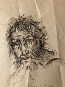 Dessin Encre  Portrait  Homme Barbe 1900 A Identifier Jaques Le Majeur