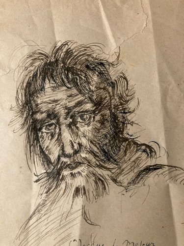 Dessin Encre  Portrait  Homme Barbe 1900 A Identifier Jaques Le Majeur
