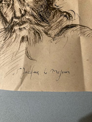 Dessin Encre  Portrait  Homme Barbe 1900 A Identifier Jaques Le Majeur