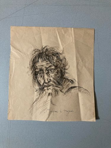 Dessin Encre  Portrait  Homme Barbe 1900 A Identifier Jaques Le Majeur