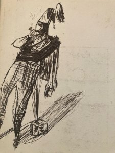 Dessin Encre Portrait Homme Expressionniste Art Zouave A La Pipe Drawing Xixe