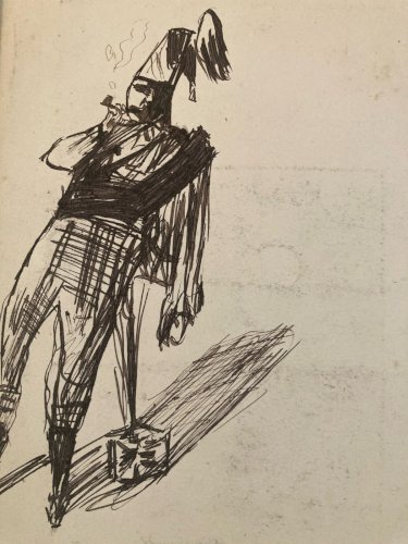 Dessin Encre Portrait Homme Expressionniste Art Zouave A La Pipe Drawing Xixe