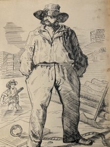 Dessin Encre Portrait Homme Le Chourineur 1950 A Identifier Ancien Art