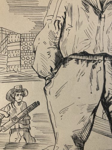 Dessin Encre Portrait Homme Le Chourineur 1950 A Identifier Ancien Art