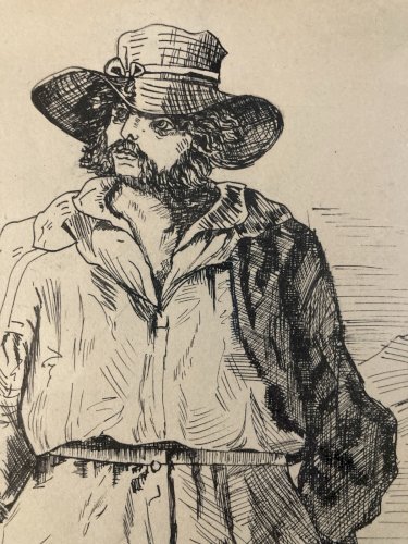 Dessin Encre Portrait Homme Le Chourineur 1950 A Identifier Ancien Art