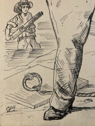 Dessin Encre Portrait Homme Le Chourineur 1950 A Identifier Ancien Art