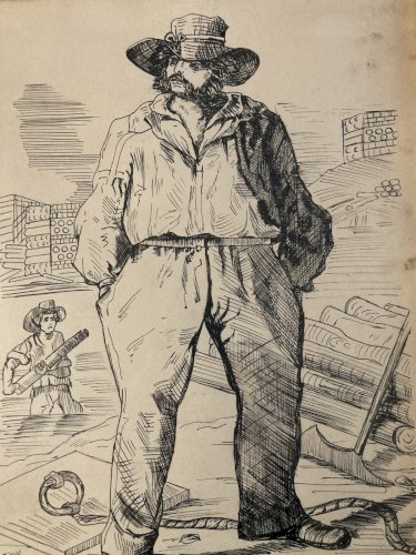 Dessin Encre Portrait Homme Le Chourineur 1950 A Identifier Ancien Art