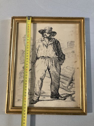 Dessin Encre Portrait Homme Le Chourineur 1950 A Identifier Ancien Art