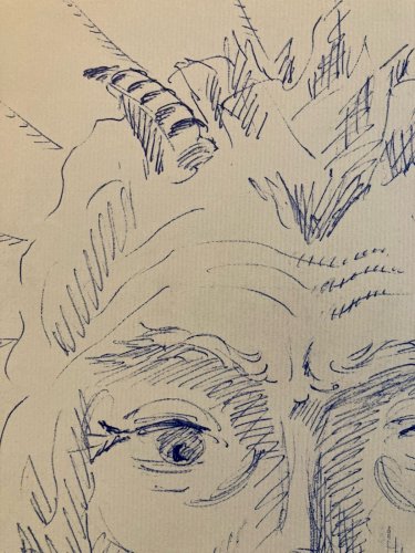 Dessin Encre Portrait Moïse Bible Religion Art Ancien Corne 1956 Peinture