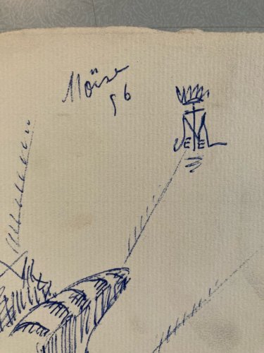 Dessin Encre Portrait Moïse Bible Religion Art Ancien Corne 1956 Peinture