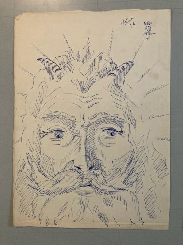 Dessin Encre Portrait Moïse Bible Religion Art Ancien Corne 1956 Peinture