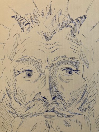 Dessin Encre Portrait Moïse Bible Religion Art Ancien Corne 1956 Peinture