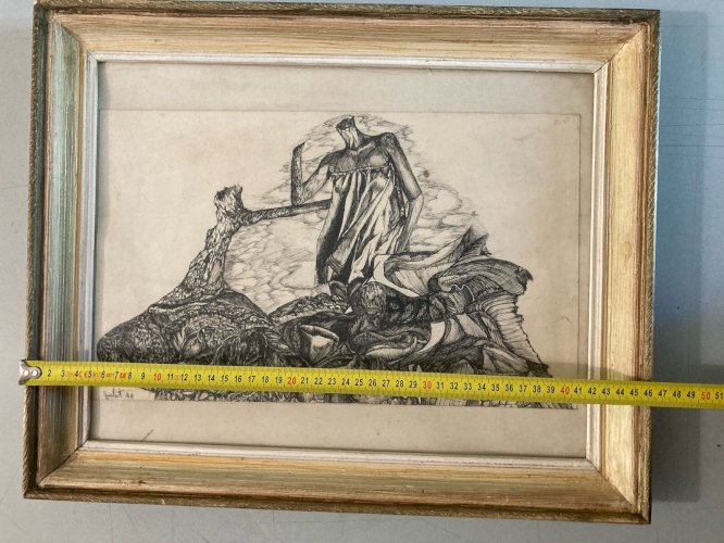 Dessin  Encre Stylo Antique Art Brut Outsider 1980 Surréaliste Corps Tête
