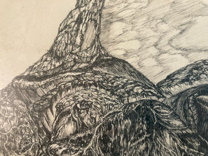 Dessin  Encre Stylo Antique Art Brut Outsider 1980 Surréaliste Corps Tête