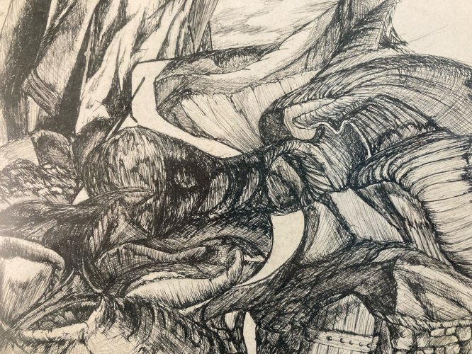 Dessin  Encre Stylo Antique Art Brut Outsider 1980 Surréaliste Corps Tête