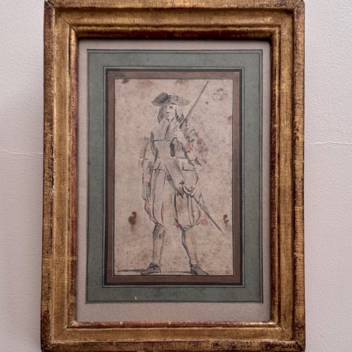 Dessin esquisse représentant un mousquetaire XVIIIe A4544