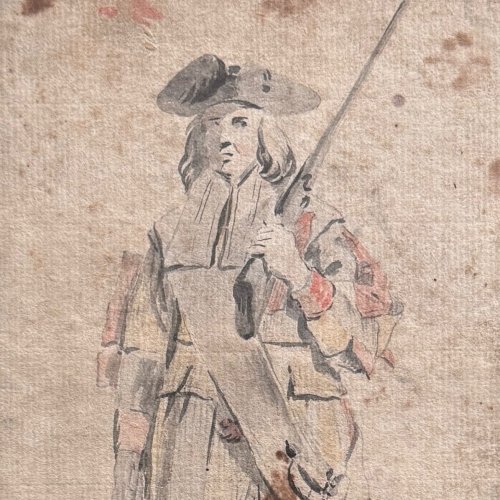 Dessin esquisse représentant un mousquetaire XVIIIe A4544