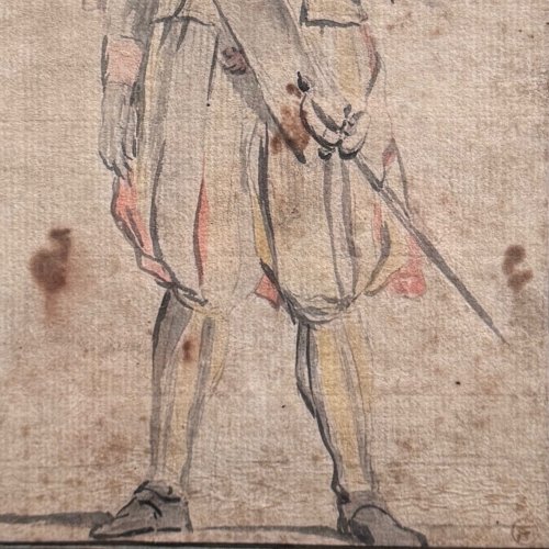Dessin esquisse représentant un mousquetaire XVIIIe A4544