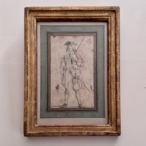 Dessin esquisse représentant un mousquetaire XVIIIe A4544