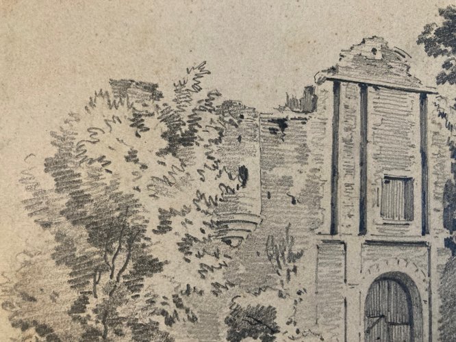 Dessin Eugene Ciceri XIXe mine De Plomb Arbre Barbizon Ruine Romantisme Art