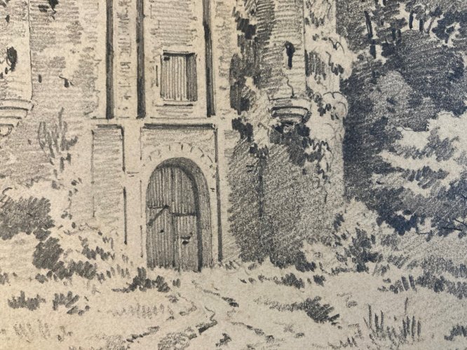 Dessin Eugene Ciceri XIXe mine De Plomb Arbre Barbizon Ruine Romantisme Art