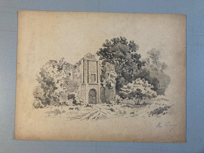 Dessin Eugene Ciceri XIXe mine De Plomb Arbre Barbizon Ruine Romantisme Art