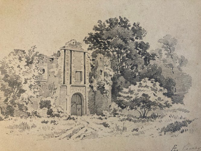 Dessin Eugene Ciceri XIXe mine De Plomb Arbre Barbizon Ruine Romantisme Art