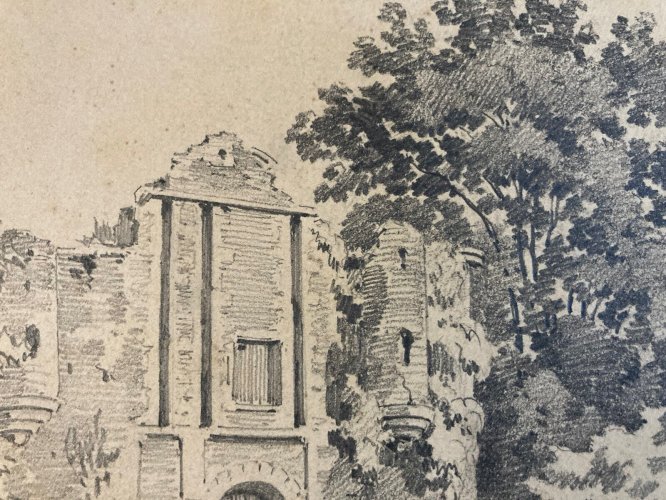Dessin Eugene Ciceri XIXe mine De Plomb Arbre Barbizon Ruine Romantisme Art