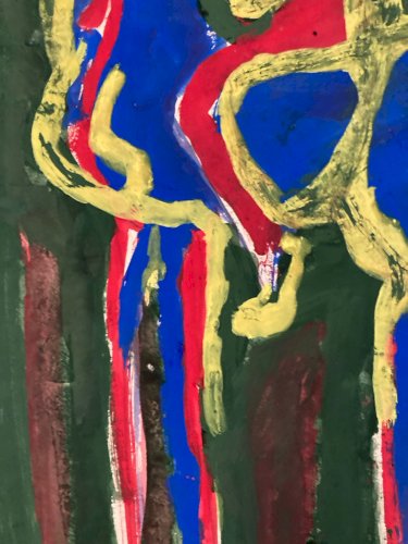 Dessin Expressionisme Allemand 1960 Gouache Expressionniste Cheval Art