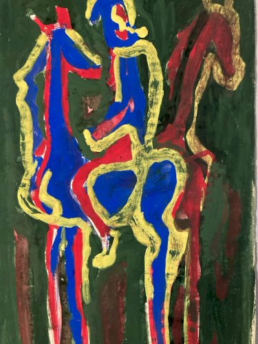 Dessin Expressionisme Allemand 1960 Gouache Expressionniste Cheval Art