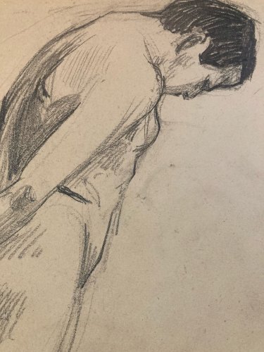 Dessin Expressionniste Portrait Crayon Papier Homme  1913 Art Déco Etude Drawing