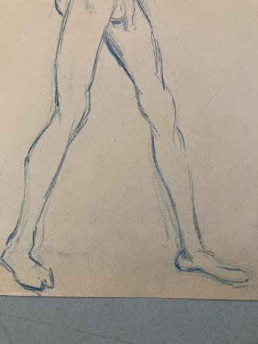 Dessin Expressionniste Portrait Crayon Papier Homme  1914 Art Déco Etude Drawing