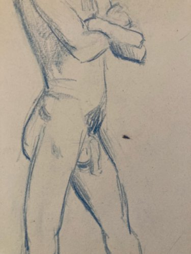 Dessin Expressionniste Portrait Crayon Papier Homme  1914 Art Déco Etude Drawing