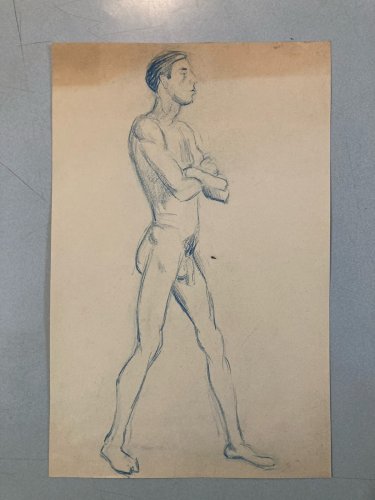 Dessin Expressionniste Portrait Crayon Papier Homme  1914 Art Déco Etude Drawing