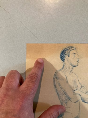 Dessin Expressionniste Portrait Crayon Papier Homme  1914 Art Déco Etude Drawing