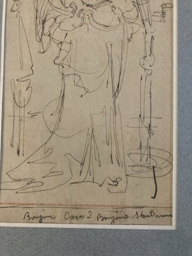 Dessin Femme Au Perroquet Coco Lavis Encre XIXe Romantisme Art Ancien 1850