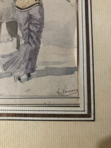 Dessin Femme Élégante Léon Joseph VOIRIN  Aquarelle  1880 Ancien Art Signé