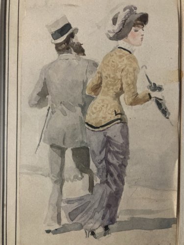 Dessin Femme Élégante Léon Joseph VOIRIN  Aquarelle  1880 Ancien Art Signé
