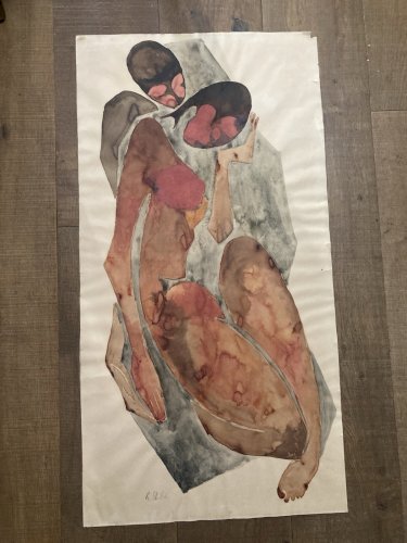 Dessin Femme Gouache Peinture Art Corps 1960 Sur Papier étude Ancien XXe