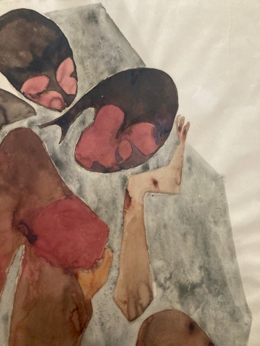 Dessin Femme Gouache Peinture Art Corps 1960 Sur Papier étude Ancien XXe