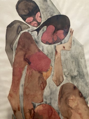 Dessin Femme Gouache Peinture Art Corps 1960 Sur Papier étude Ancien XXe