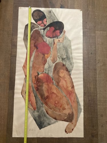 Dessin Femme Gouache Peinture Art Corps 1960 Sur Papier étude Ancien XXe