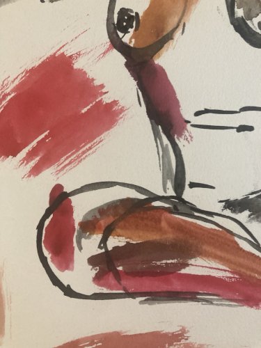 Dessin Femme Nu Assis Gouache Corps 1980 Papier A Identifier Expressionnisme Art