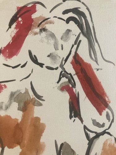 Dessin Femme Nu Assis Gouache Corps 1980 Papier A Identifier Expressionnisme Art