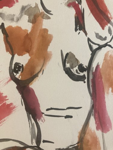 Dessin Femme Nu Assis Gouache Corps 1980 Papier A Identifier Expressionnisme Art