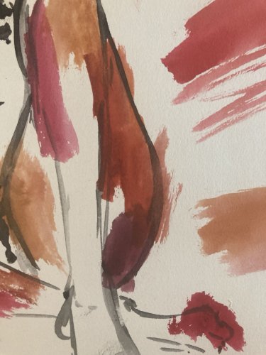 Dessin Femme Nu Assis Gouache Corps 1980 Papier A Identifier Expressionnisme Art