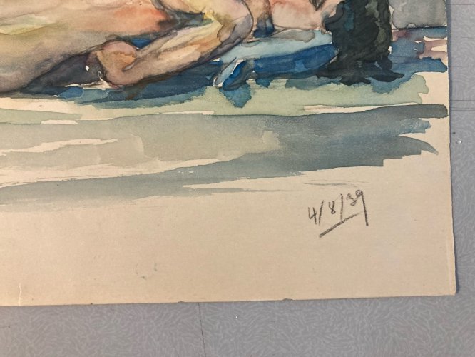 Dessin Femme Nue Art Nu Gouache Aquarelle Corps 1940 Fauvisme Papier Fauve