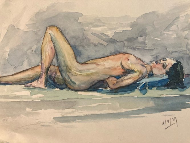 Dessin Femme Nue Art Nu Gouache Aquarelle Corps 1940 Fauvisme Papier Fauve