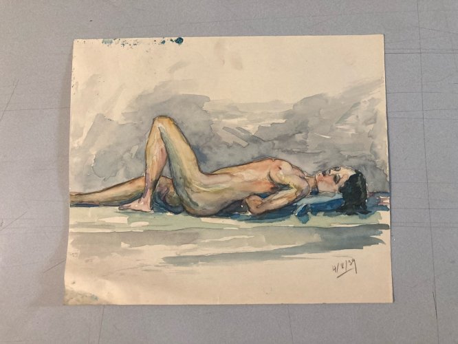 Dessin Femme Nue Art Nu Gouache Aquarelle Corps 1940 Fauvisme Papier Fauve