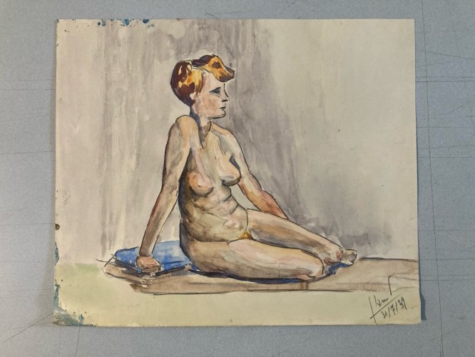 Dessin Femme Nue Art Nu Gouache Aquarelle Fauve Corps 1940 Fauvisme Papier